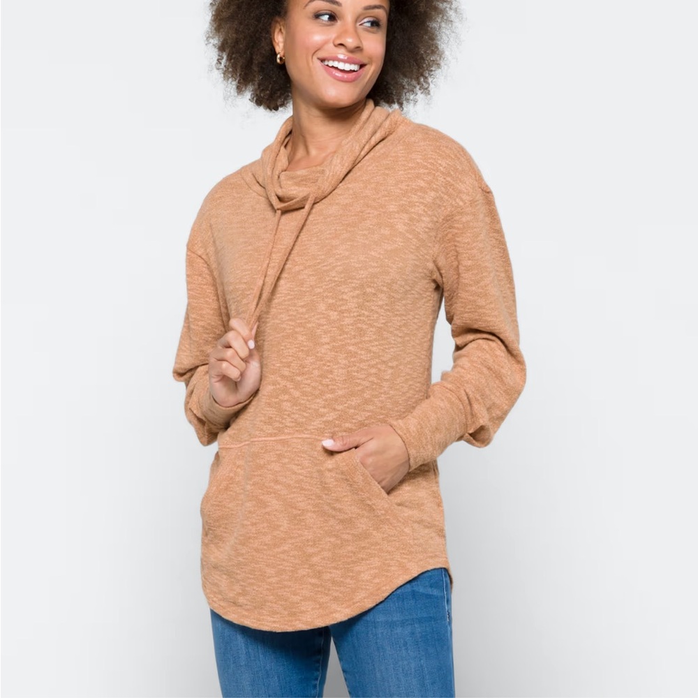 Prana Frieda Cowl Neck Pullover Tunic Sweater Heather Tan Women’s XL